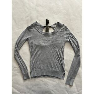 Canal Womens Grey Angora Blend Long Sleeve Open Back Ribbon Tie Sweater Size P